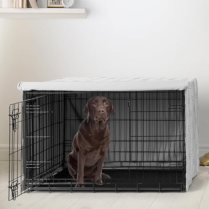 Sweet Jojo Designs 42in. Medium/Large Dog Crate Cover (White and Black Boho) Pet Cage, Kennel Covers (Mudcloth, Black & White, Bohemian, Modern, Minimalist, Southwest, Mud Cloth, Hatch, Neutral)