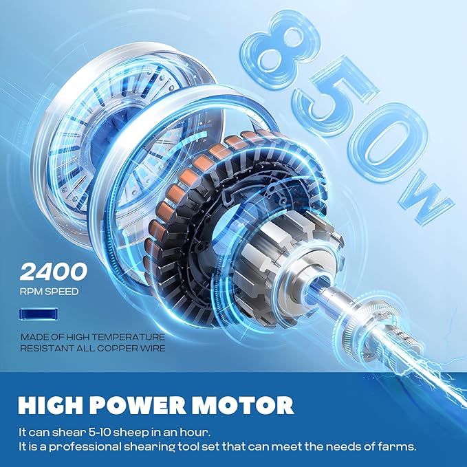 Sheep Shears Professional 850W 2400RPM Heavy Duty with 4 Blades (13-Teeth Straight/13-Teeth Curved/9-Teeth Straight/9-Teeth Curved) 6 Speed Adjustable for Thick Coat Animal (Size: 13.8*3.6")