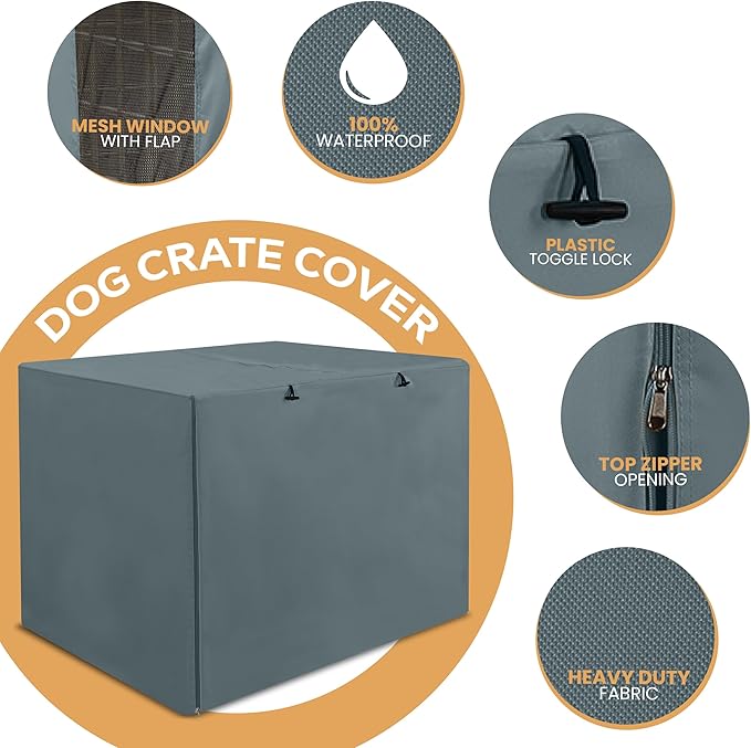 Utopia Home Dog Crate Cover, Waterproof Dog Kennel Cover 36 Inch - Gray, 600D Heavy Duty Dog Cage Cover Universal Fit for Most Wire Pet Crates - 36 x 23 x 25 Inch (Cover Only)