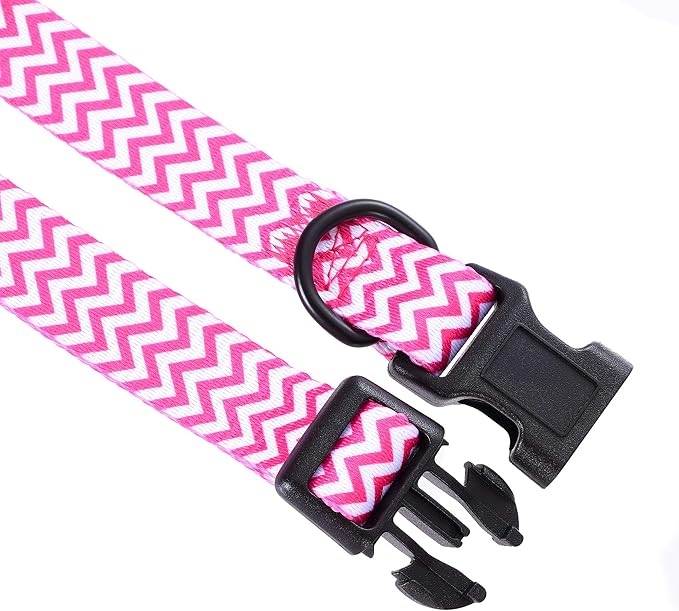 Mile High Life Dog Collar | Cute Puppy Collars | Lightweight Girl Dog Collar | Soft Boy Dog Collars | w Geometric Ocean Wavy Pattern (Pink, Small)
