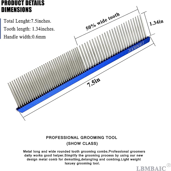 Metal Dog Grooming Comb for Shedding Tangles,Knots,Mats.Dog Combs With Long Wide Tooth for Long Thick Curly Hair Metal Pet Comb for Poodles and Goldendoodles Dematting.7.5INCHES.