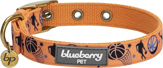 Blueberry Pet 5 Patterns Sports Fan Basketball Canvas Adjustable Dog Collar with Metal Buckle - Passion Orange, Neck 13-16.5", for Medium Breed