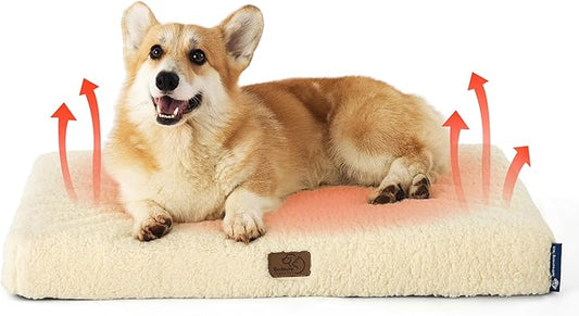 Bedsure Medium Dog Bed for Medium Dogs – Self Warming Orthopedic Dog Beds with Removable Washable Cover, Egg Crate Foam Pet Bed Mat, Ashen Cream