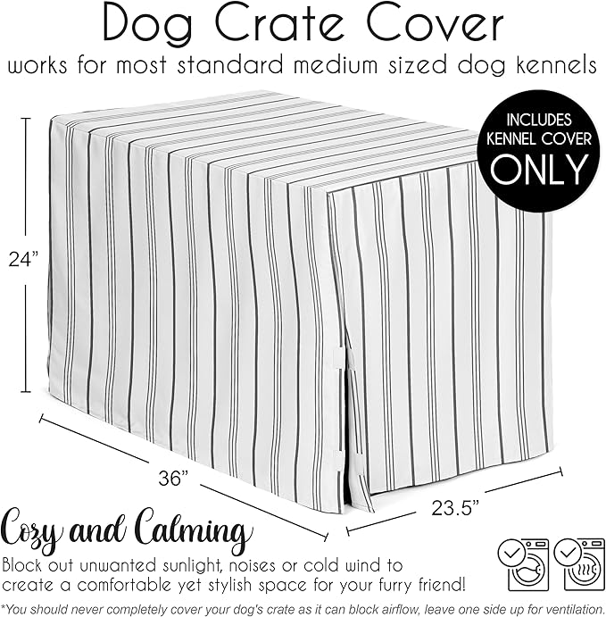 Sweet Jojo Designs 36in. Medium Dog Crate Cover (White and Grey Stripe) Pet Cage, Kennel Covers (Modern, Neutral, Contemporary, Striped, Elegant, Pinstriped, Minimalist, Gray Stripes)