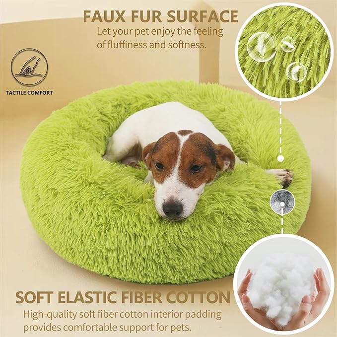 Puppy Bed for Calming Dog 23 Inches Dark Gray Anti-Anxiety Donut Dog Bed for Small Medium Dogs Washable Fuzzy Dog Bed Fits up to 15 lbs Pets Beds for Small Dog