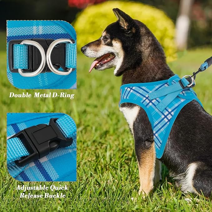 Athena Collection Step-in Dog Harness with 5 ft Leash, Large Dog Harness Leash Set Large No Pull Dog Vest Harness with Reflective Strips Adjustable Velcro, Easy Walk Dog Harness, Blue