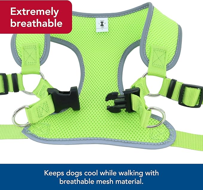Coastal Pet Comfort Soft Reflective Wrap Adjustable Dog Harness - No-Pull Dog Harness for Small & Large Dogs - Lime - 5/8" x 19"–23"