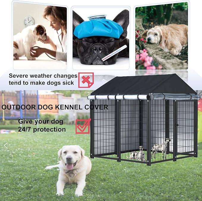 Outdoor Dog Kennel Cover, 600D Heavy Duty Waterproof 4.2 ft. x 4.2 ft. x 4.5 ft. Outdoor Large Full Cover Dog Kennel Cover, Waterproof, Windproof UV Resistant (Cover Only)