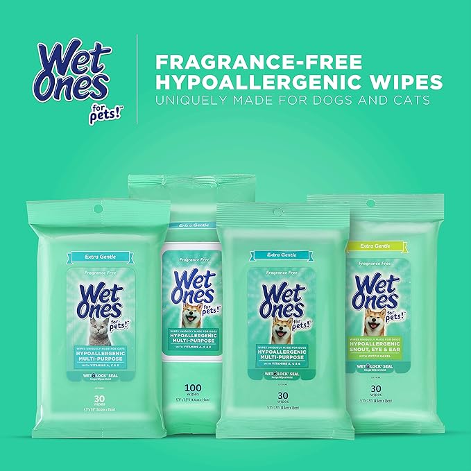 Wet Ones for Pets Extra Gentle Dog Wipes with Witch Hazel for Snout, Eye, Ear, Fragrance-Free Dog Wipes for All Dogs Wipes with Wet Lock Seal (Pack of 8, 240 Count Total)