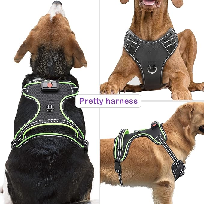 Light Up Dog Harness No Pull LED Dog Harness with Handle Vizbrite Rechargeable Lighted Dog Vest Harness for Small/Medium/Large/X-Large Size Dogs No Pull, 4 Point Adjustable Dog Harness