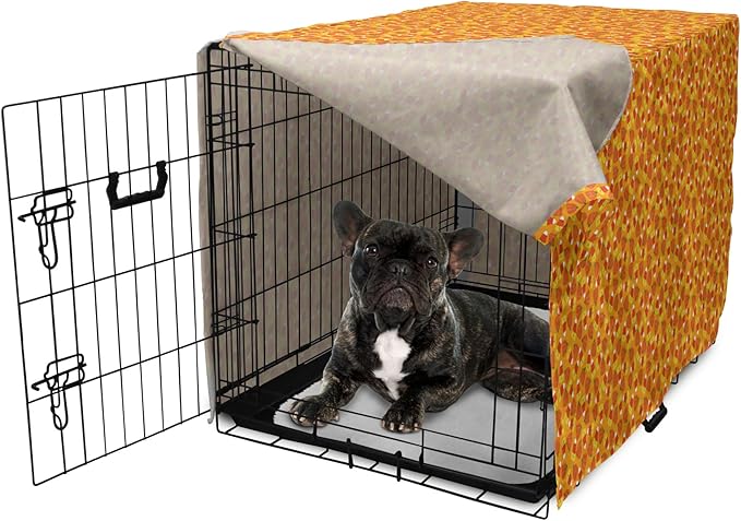 Lunarable Candy Corn Dog Crate Cover, Halloween Themed Pattern with Pumpkins and Food Repetition, Easy to Use Pet Kennel Cover for Cats & Medium Dogs, 24 Inch, Orange Vermilion