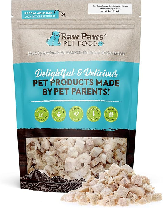 Raw Paws Freeze Dried Chicken Breast Treats, 4-oz, Made in USA - Natural Chicken Dog & Cat Treats