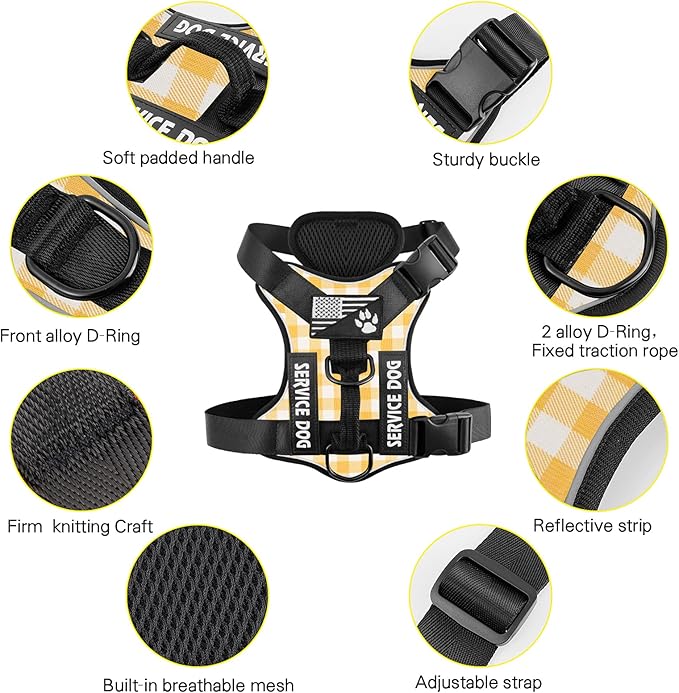Demigreat Service Dog Harness, Reflective Dog Vest Harness with 5 PCS Patches, Adjustable Soft Oxford Pet Harness, Inner Layer Mesh, Easy to Control for Dogs