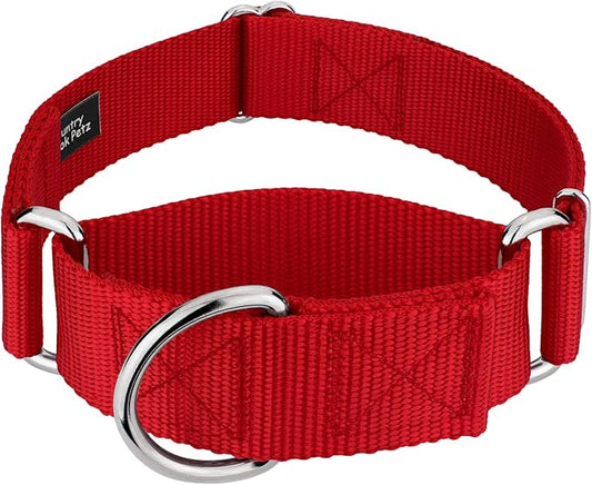 Country Brook Petz 1 1/2 Inch Martingale Heavy Duty Nylon Adjustable Dog Collar for Small, Medium, Large Breeds - Vibrant 17 Color Selection (Red, Large)