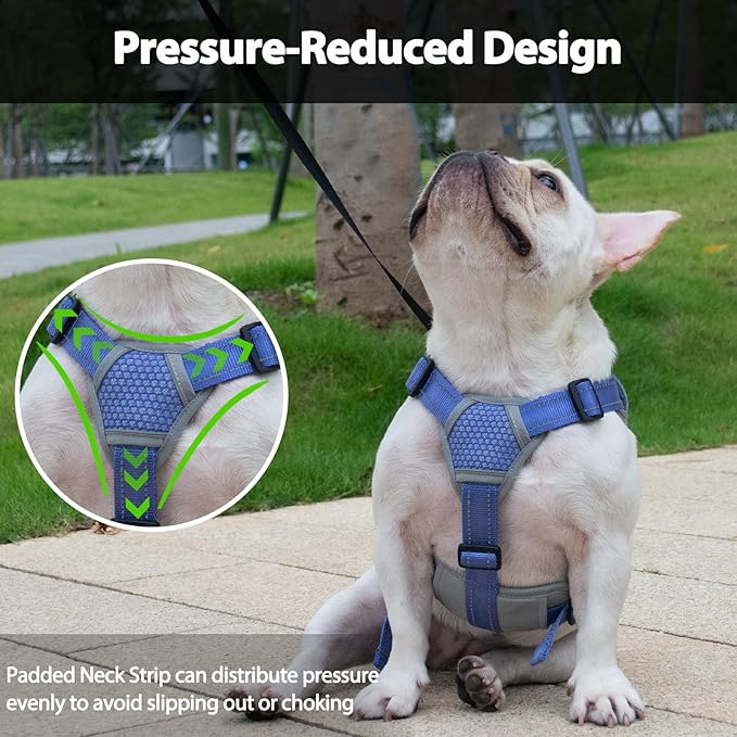 Escape Proof Dog Harness, Escape Artist Harness, Reflective Dog Harness with Handle, Durable,Adjustable Vest for Small Medium Large Dogs Walking, Training,and Running Gear(Technicolor Blue,XL)