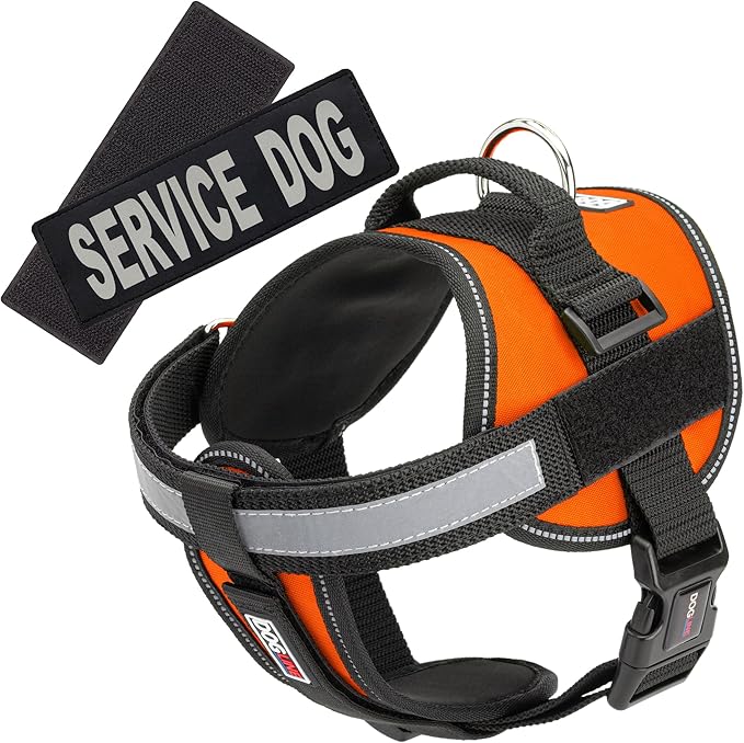 Dogline Unimax Service Dog Harness Vest with Removable Service Dog Patches Adjustable Straps Breathable Neoprene for Medical Identification Training Dogs Girth 15 to 19 in Orange