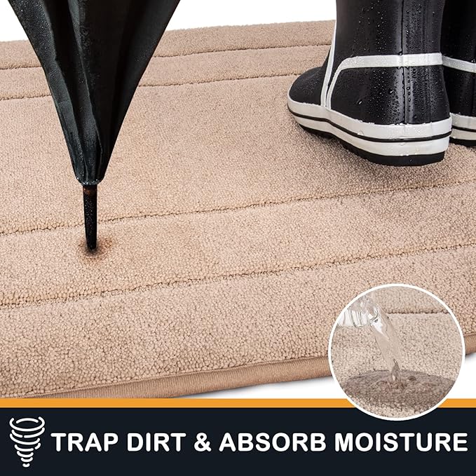 PURRUGS Dirt Trapper Door Mat 32" x 70", Non-Slip/Skid Machine Washable Entryway Rug, Dog Door Mat, Super Absorbent Welcome Mat for Muddy Wet Shoes and Paws, Beige