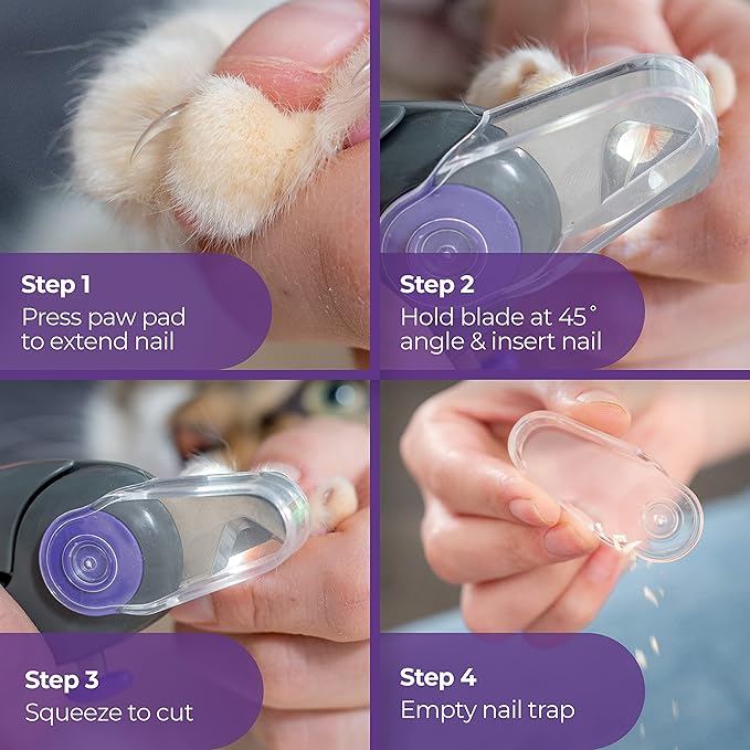 Hertzko Dog Nail Clippers with LED Light for Large & Medium Dogs - Violet Cat Nail Clipper with Replacement Blade & Nail File, Purple Nail Clippers for Dogs, Grooming Paw Pads, Circular Blade