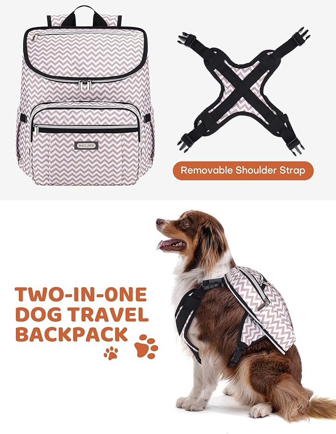 BAGLHER Travel Dog Backpack - Detachable Travel Dog Food Container for Pet Supplies Dog Gear Backpack,Dog Bag for Traveling with 2 Silicone Collapsible Bowls and 2 Food Baskets
