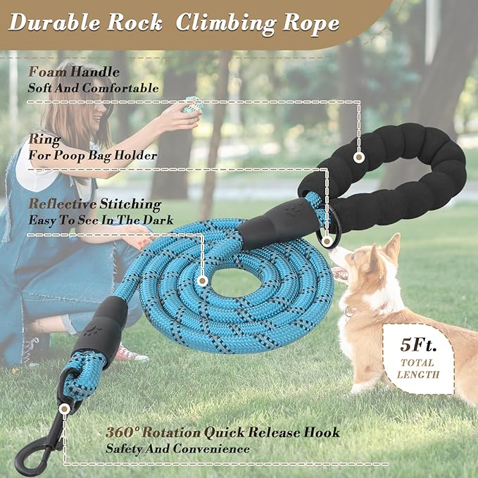 Athena Collection Step-in Dog Harness with 5 ft Leash, Small to Medium Dog Harness Leash Set Medium No Pull Dog Vest Harness with Reflective Strips Adjustable Velcro, Easy Walk Puppy Harness, Blue