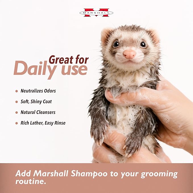 Marshall Pet Products Ferret Shampoo - Original Formula with Baking Soda, 8 oz - Gentle Cleaning, Odor Control, and Long-Lasting Freshness for Ferret Coats