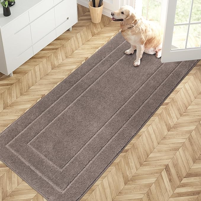PURRUGS Dirt Trapper Door Mat 32" x 70", Non-Slip/Skid Machine Washable Entryway Rug, Dog Door Mat, Super Absorbent Welcome Mat for Muddy Wet Shoes and Paws, Grayish Brown