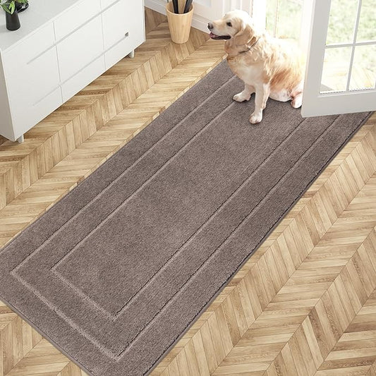 PURRUGS Dirt Trapper Door Mat 32" x 70", Non-Slip/Skid Machine Washable Entryway Rug, Dog Door Mat, Super Absorbent Welcome Mat for Muddy Wet Shoes and Paws, Grayish Brown
