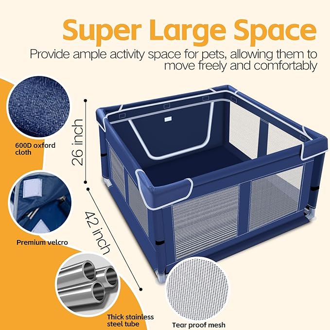 42 Inches Dog Playpens，Puppy Playpen with Gate for Puppies or Small Dogs, Dog Fence Pet Playpen for Indoor & Outdoor
