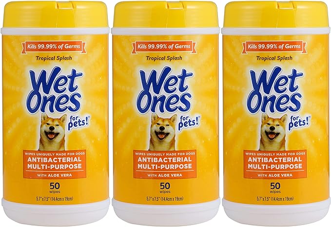 Wet Ones for Pets Multi-Purpose Dog Wipes with Aloe Vera, 50 Count - 3 Pack | Dog Wipes for All Dogs in Tropical Splash, Wipes for Paws & All Purpose | 150 Count Total
