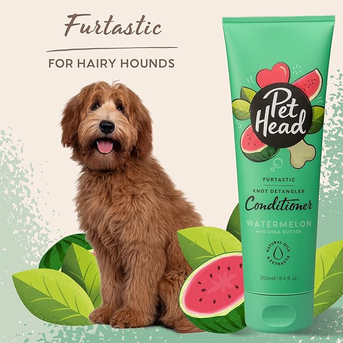 Pet Head Furtastic Dog Conditioner | Watermelon Scent | Dog Conditioner for Smelly Dogs | Knot Detangler | Care for Long Tangly Curls & Coats | Gentle Formula for Puppies | Made in USA | 8.4 fl. oz.