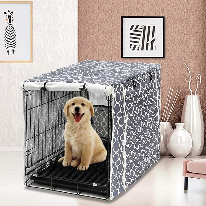 Pethiy Dog Crate Cover Durable Polyester Pet Kennel Cover Universal Fit for Wire Dog Crate - Fits Most 36 inch Dog Crates - Cover only-Gray-36