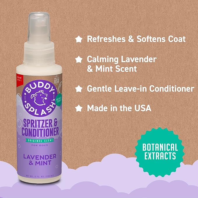 Buddy Splash Spritzer & Conditioner for Dog Grooming, Lavender & Mint, 4 Oz. Bottle