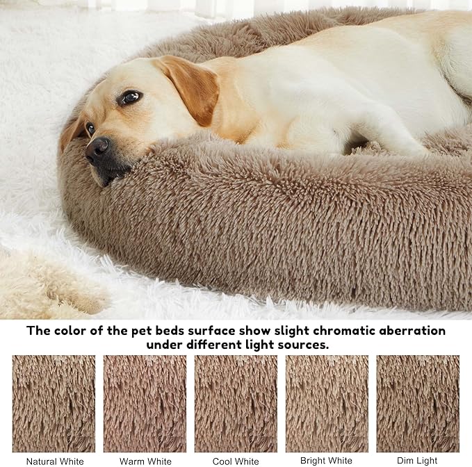 Calming Dog Bed & Cat Bed, Anti-Anxiety Donut Dog Cuddler Bed, Warming Cozy Soft Dog Round Bed, Fluffy Faux Fur Plush Dog Cat Cushion Bed for Small Medium Dogs and Cats (20"/24"/27"/30")