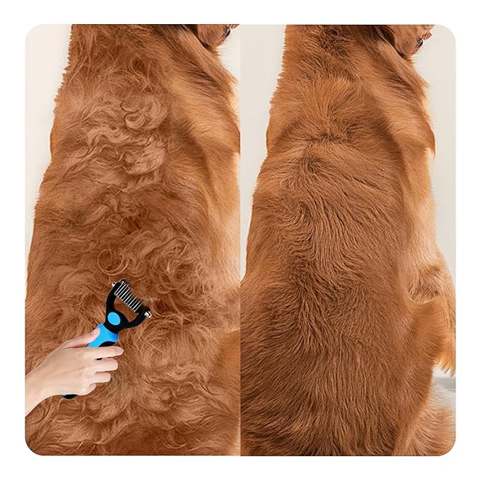 Stainless Steel Pet Dematting Comb Double-sided Shedding Comb for Dogs and Cats, Pack of Black and Blue, Sold Individually