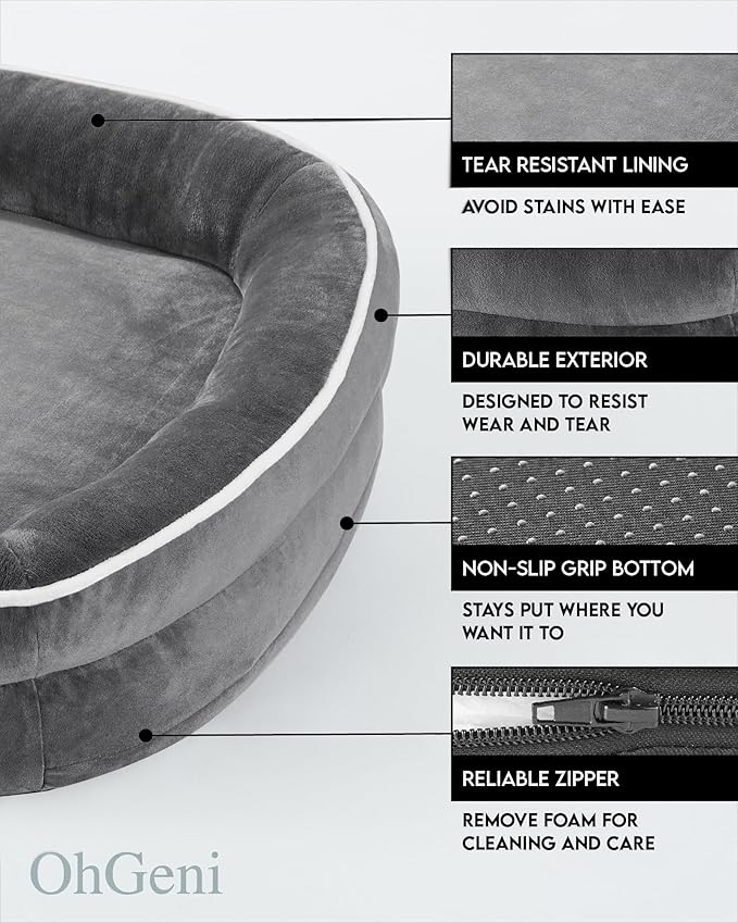 OhGeni Orthopedic Dog Bed for Small Dogs, Dog Couch Design with Egg Foam Support, Removable, Machine Washable Plush Cover and Non-Slip Bottom with Four Sided Bolster Cushion (Gray)