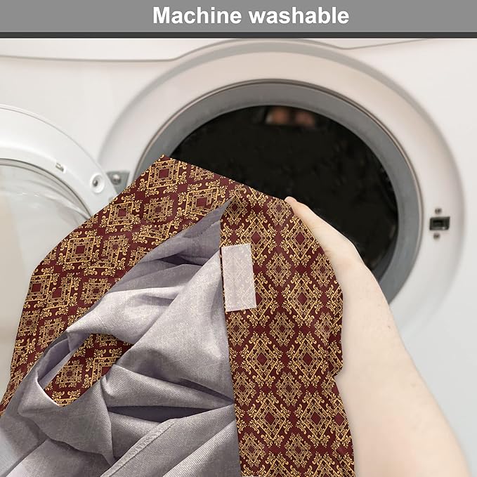 Lunarable Burgundy Dog Crate Cover, Royal Victorian Pattern with Antique Design Elements Baroque Swirls Squares, Easy to Use Pet Kennel Cover for Small Dogs Puppies Kittens, 22 Inch, Burgundy Mustard