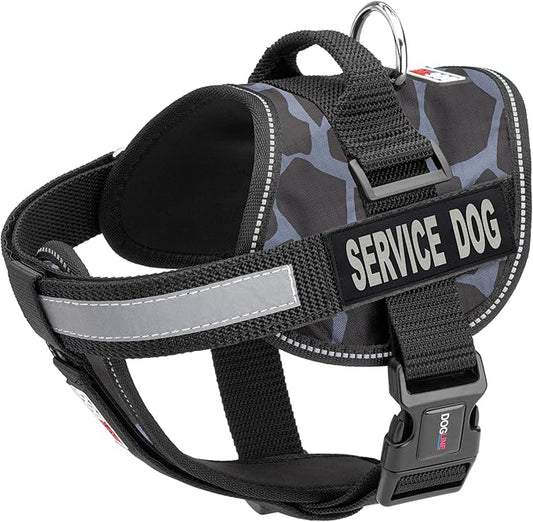 Dogline Unimax Dog Harness Vest with Service Dog Patches Reflective No-Pull, Adjustable Straps, Breathable Neoprene for Medical, Service, Identification and Training Dogs Girth 18 to 25" Giraffe Gray