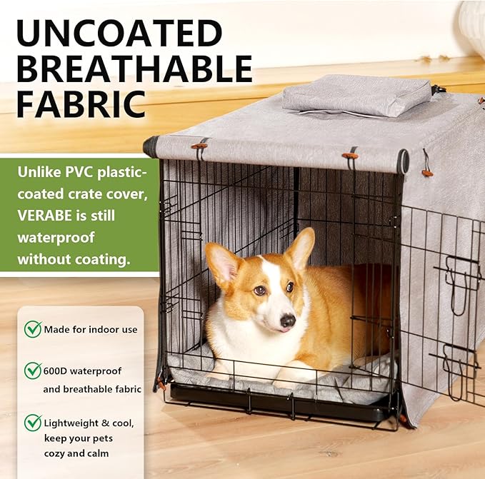 600D Dog Crate Cover, Waterproof Pet Kennel Cover with Storage Bag, Dog Cage Cover Fit for 24 Inch Wire Crate, 24 Inches, Gray (Cover Only)