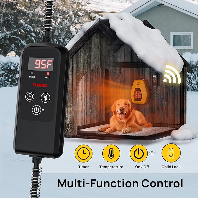 TURBRO Neighborhood WiFi Dog House Heater 800W, Wall Mount, 10ft Anti Bite Cord, Waterproof Control, Overheat Protection, Electric Warmer for Hound Kennel Cat Cage Chicken Coop, UL Test Passed