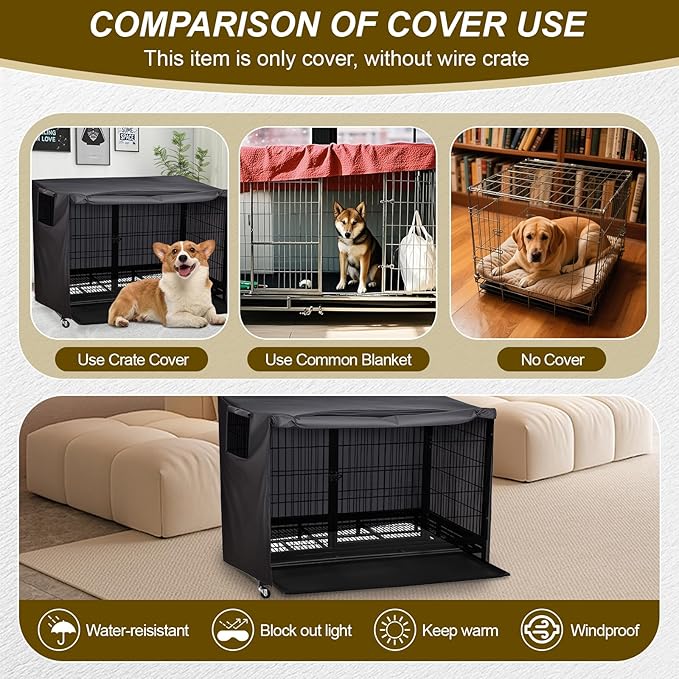 Dog Crate Cover 36 Inch Heavy Duty Durable 600D Polyester Insulated Dog Kennel Cover for Dog Cage, Dog Cage Cover Fit for Most Wire Pet Crates (ONLY Cover)