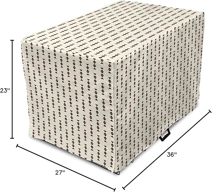 Lunarable Contemporary Brown Dog Crate Cover, Pattern of Repeating Triangular Simple Modern Concept, Easy to Use Pet Kennel Cover for Medium Large Dogs, 36 Inch, Eggshell and Seal Brown