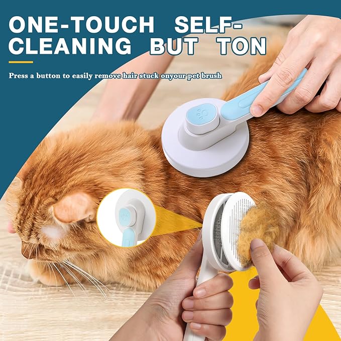 New pet brus, cat hair brush with release button,Dog hair brush,Removing loose hair,Pet grooming supplies,Cat brushes for indoor cats (Blue)