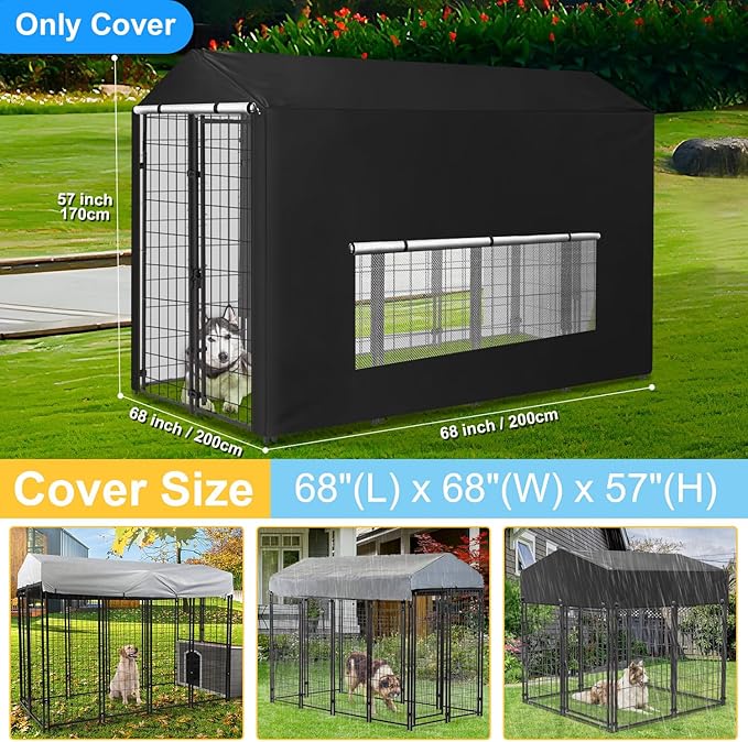 Dog Kennel Cover Large Shade Outdoor Playpen Cover Fully Enclosed Outside Waterproof Dog Crate Cover with Anti-UV Mesh Window and Clear Pannel for Viewing (Cover only Patent Design)