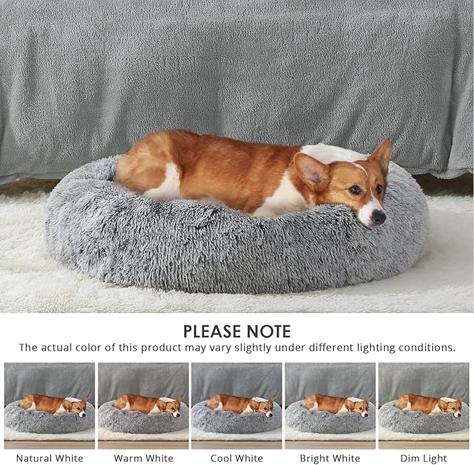 JOLLYVOGUE Dog Beds, Calming Small Dog Bed, Anti-Anxiety Dog Bed for Small Dogs, Fluffy Donut Dog Bed, Cozy Dog Cat Cushion Bed for Small Medium Dogs (24")