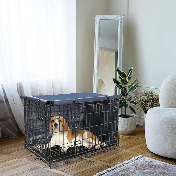 Dog Crate Cover - Kennel Covers Fit for 42 Inch Dog Crate, Double Door Polyester for Wire Puppy Crate Indoor Outdoor Protection, Blue