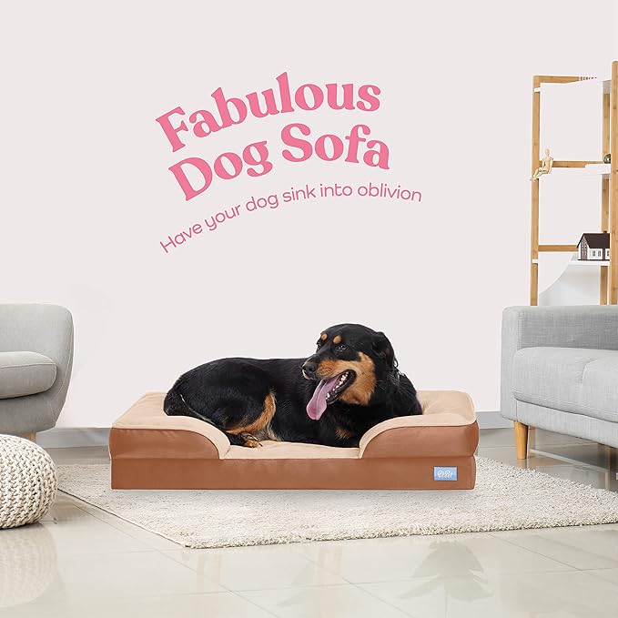 Orthopedic Sofa Dog Bed - Ultra Comfortable Dog Bed for Large Dogs - Breathable & Waterproof Pet Bed- Egg Foam Sofa Bed with Extra Head and Neck Support - (Medium, Brown)