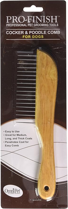 OmniPet Wooden Handle Comb for Grooming Long Haired Cats & dogs - Pet Detangler Brush for Long & Curly Hair - Comb Removes & Prevents Matted Fur - Perfecting For Cocker, Poodle mixes, Cat Undercoat