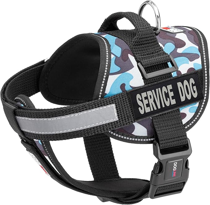 Dogline Unimax Service Dog Harness Vest with Removable Service Dog Patches Adjustable Straps Breathable Neoprene for Medical Identification Training Dogs Girth 18 to 25 in Blue Camo