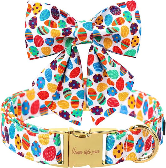 Unique style paws Easter Day Dog Collar with Bow Colorful Egg Rabbit Dog Collar Bowtie Bowtie Collar for Large Medium Small Dogs