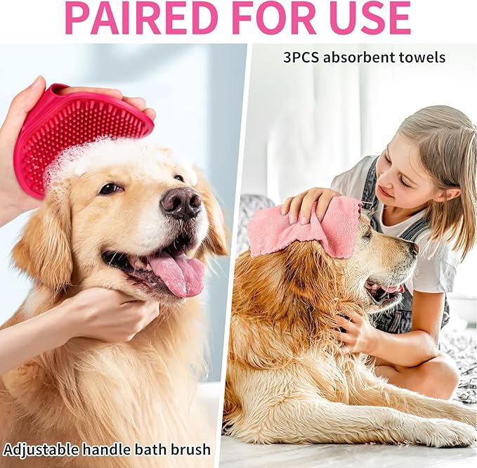 Paw Cleaner with Handle, Absorbent Towels & Adjustable Brush for Dogs (Large, Red) - Buddy Muddy Pet Foot Washer